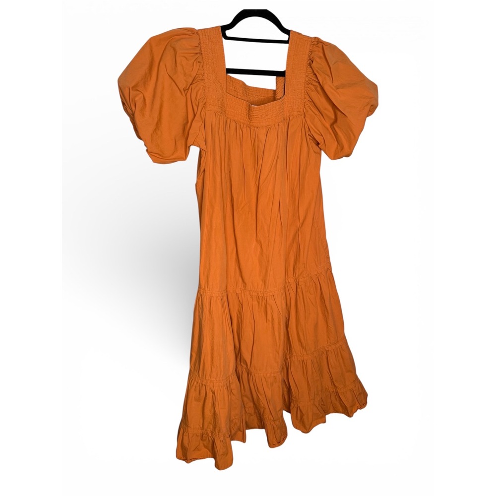 Bohme square‎ neck puff sleeve tiered mustard yellow dress boho